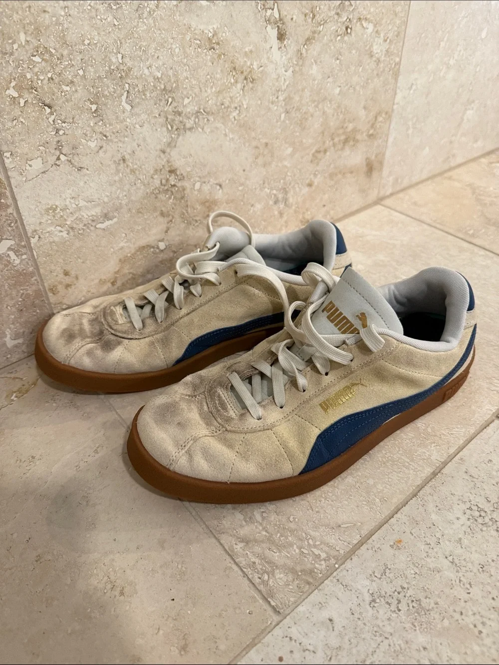 Puma Men's Sneakers in Cream with Brown Gum Sole